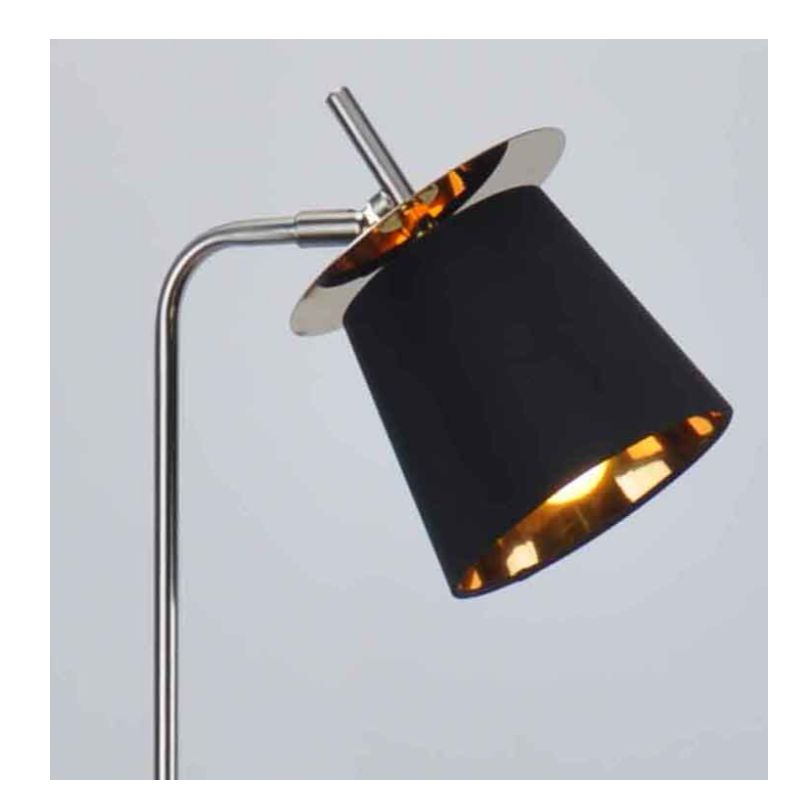 Moderní stojací lampa s látkovým odstínem, černý stín uvnitř zlata