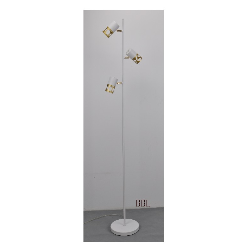Modern í podlahová lampa s bílým odstínem zlata